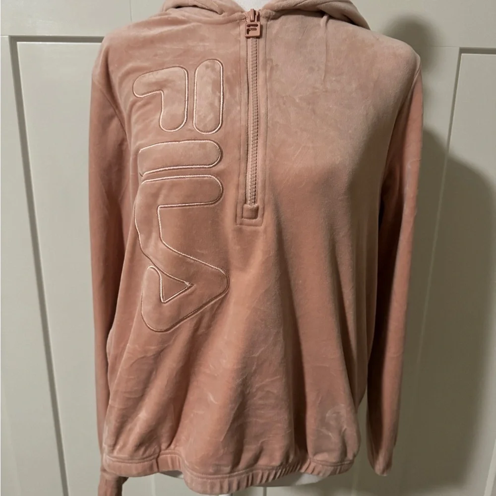 NWOT Fila Womens Velour Quarter Zip Hoodie Misty Rose Small - Picture 2 of 8